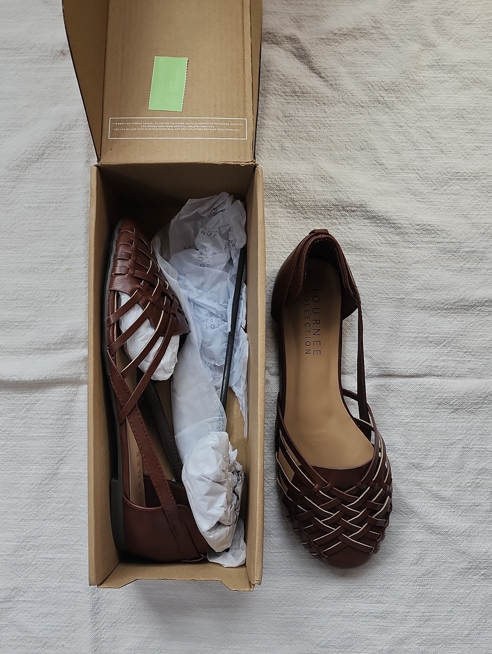 Journee Collection Brown Woven D'Orsay Flats with Ankle Strap